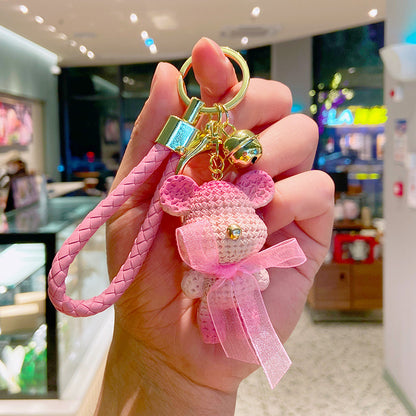 Resin Gradient Wool Bear Keychain with Soft Ribbon and Gold Accents 7