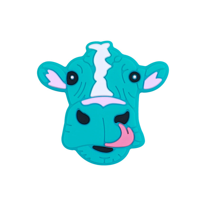 Silicone Focal Beads Farm Highland Cattle Square Cow Surprised Expression 20pcs 9