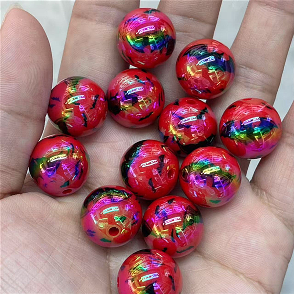 UV Plating Bat Acrylic Beads 16mm Halloween Colorful Printed 100pcs 12
