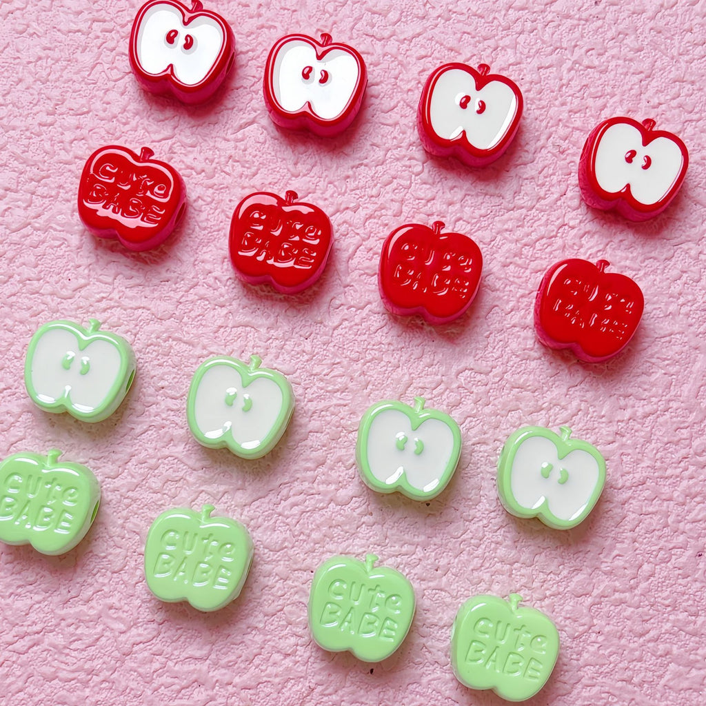 Painted Half Apple Acrylic Beads 16mm Glossy Enamel 10pcs