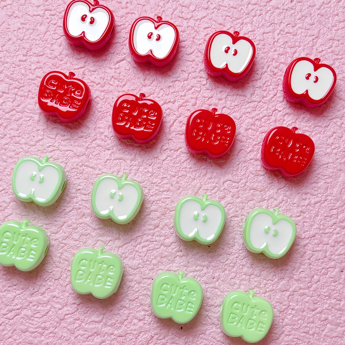 Painted Half Apple Acrylic Beads 16mm Glossy Enamel 10pcs