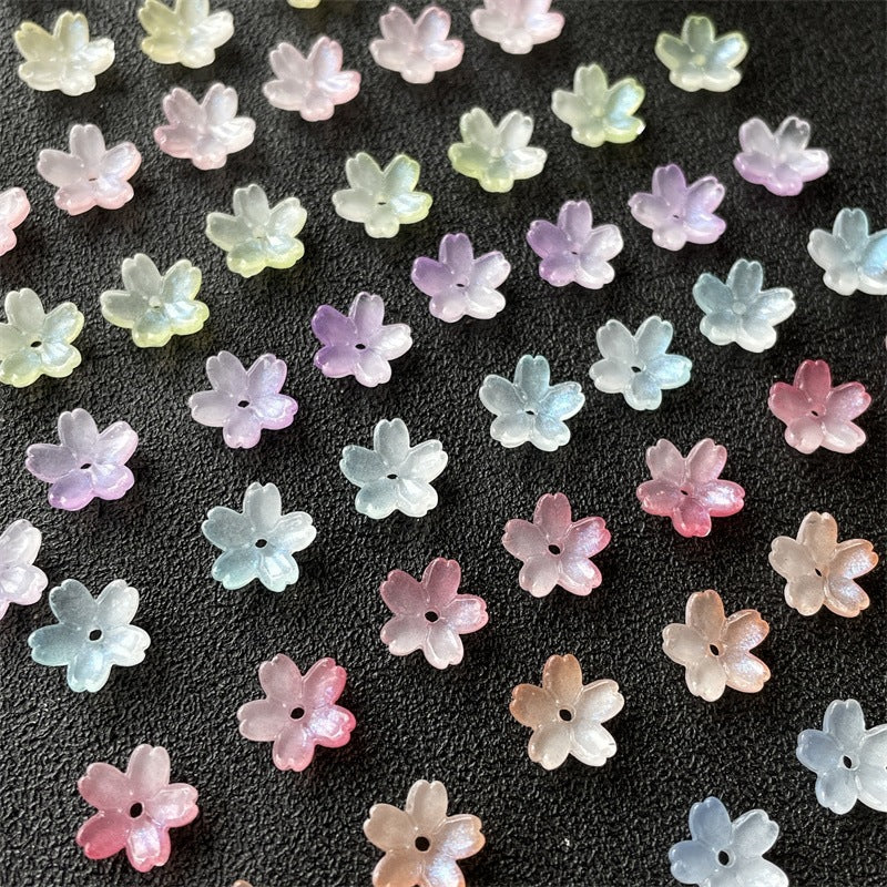 Cherry Blossom Flower Glass Beads 10mm Iridescent Mixed Colors 100pcs 3