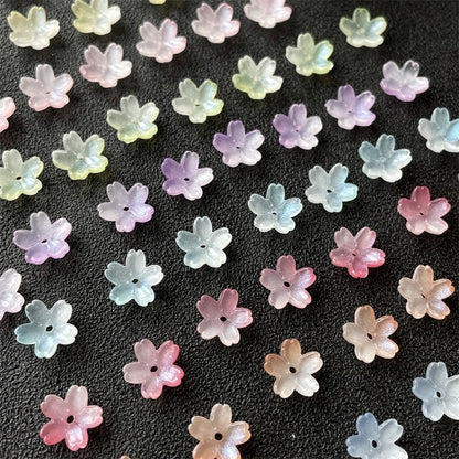 Cherry Blossom Flower Glass Beads 10mm Iridescent Mixed Colors 100pcs 3