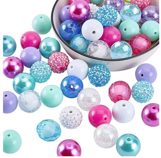 Bubblegum Beads 20mm Rainbow Glossy Striped Polka Dot Chunky Mix 50pcs 6