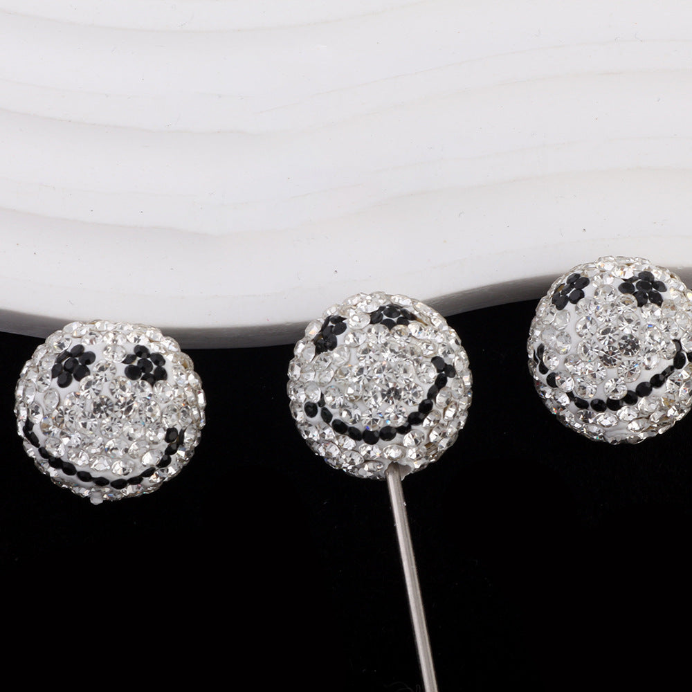 Smiley Face Bubblegum Rhinestone Beads 20mm Polymer Clay Full Rhinestones 6pcs 6