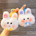 Plush Bow Tie Rabbit Head Keychain Soft Pastel Animal Charm