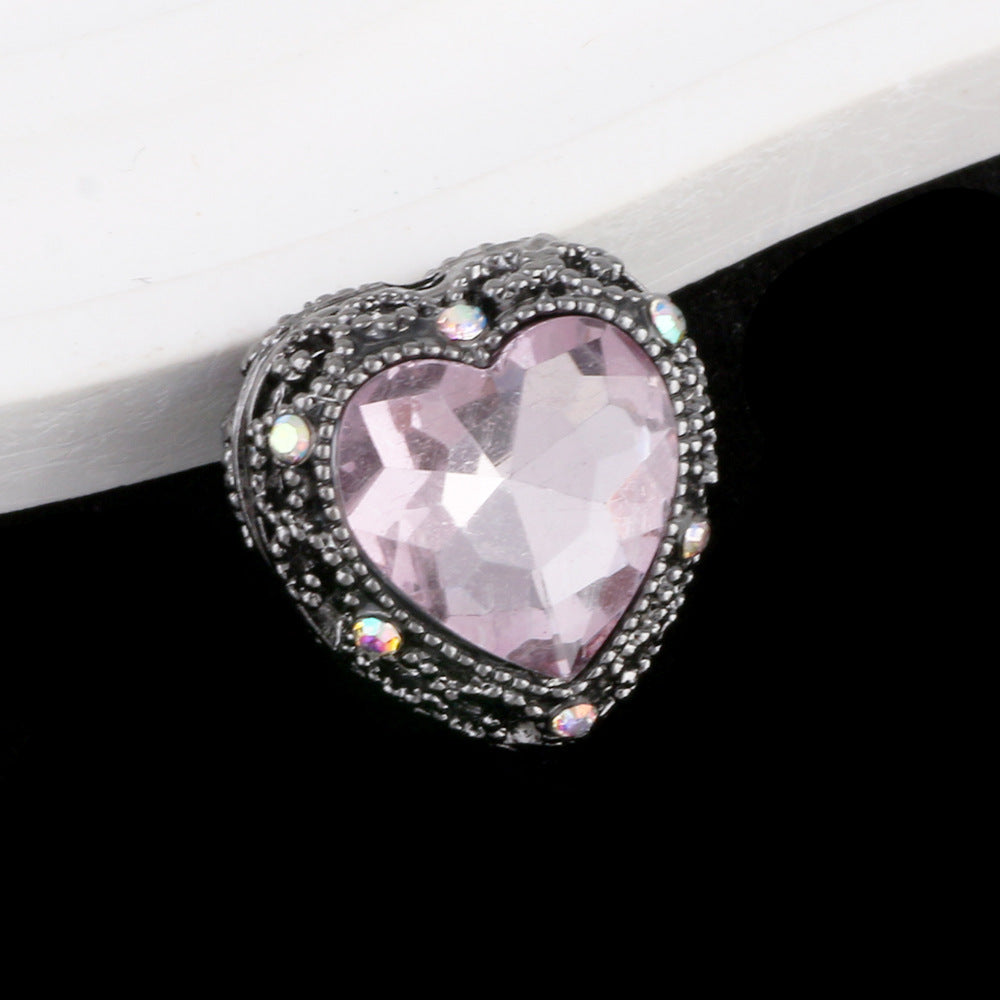 Double-Sided Heart Rhinestone Beads 22mm Alloy Encrusted 10pcs 39