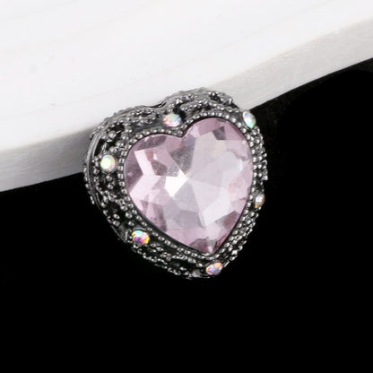 Double-Sided Heart Rhinestone Beads 22mm Alloy Encrusted 10pcs 39
