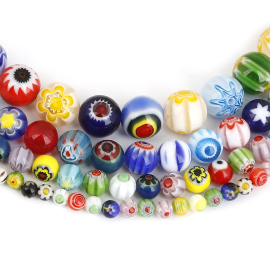 Vintage Millefiori Round Glass Beads 4-10mm Colorful Glossy Finish