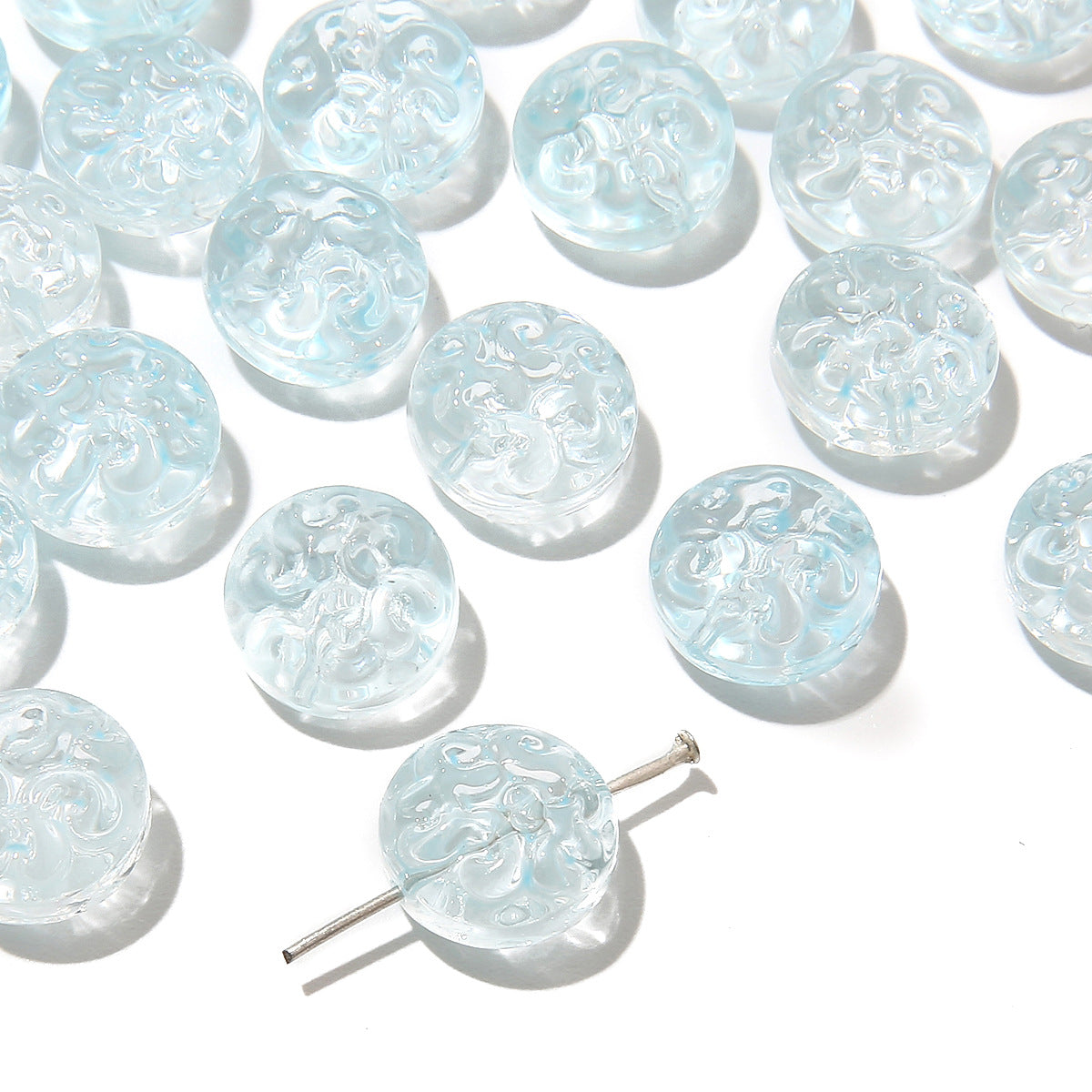 Transparent Floral Round Glass Beads 13mm Pastel Mixed 20pcs 16
