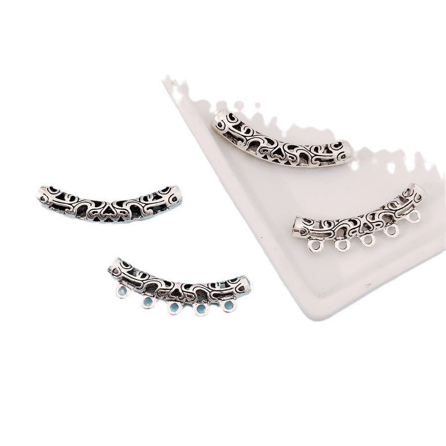 Tube Metal Beads 34.7x12.5mm Hollow Vintage Totem Pattern 30pcs 4