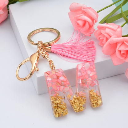 Resin Floral Pink Tassel Monogram Keychain Alphabet Letter A 39