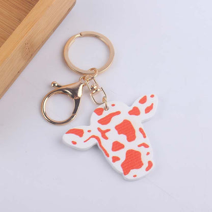Wooden Cow Head Keychain Cartoon Animal Design Lightweight 12
