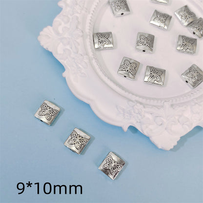 Square Metal Beads 10mm Butterfly Pattern Antique Silver Tone 100pcs 5