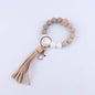 Octagonal Silicone Bead Wristlet Keychain Matte Beech Wood Tassel 16