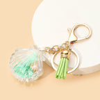 Acrylic Rainbow Pearl Heart Keychain with Pastel Beads and Green Tassel 5