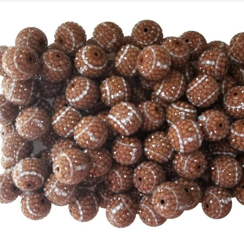Printed Bubblegum Beads 20mm Rugby Pattern Textured Grip 5pcs 2