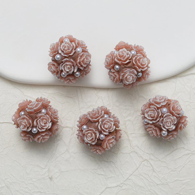 Embellished Flower Cluster Clay Beads 20mm Gradient Rose 10pcs 33