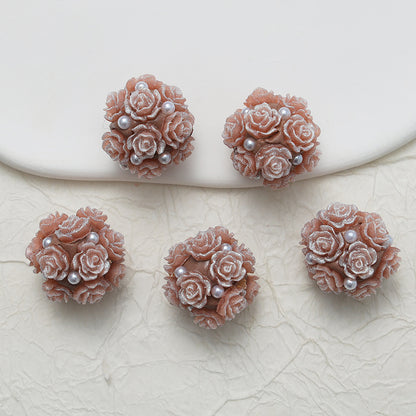 Embellished Flower Cluster Clay Beads 20mm Gradient Rose 10pcs 33