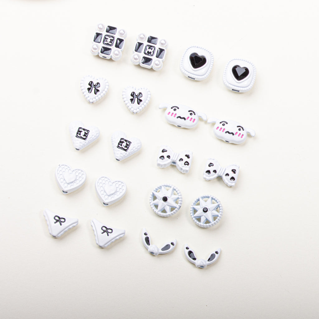 Painted Alloy Metal Beads Black and White Enamel Baking Style 10pcs