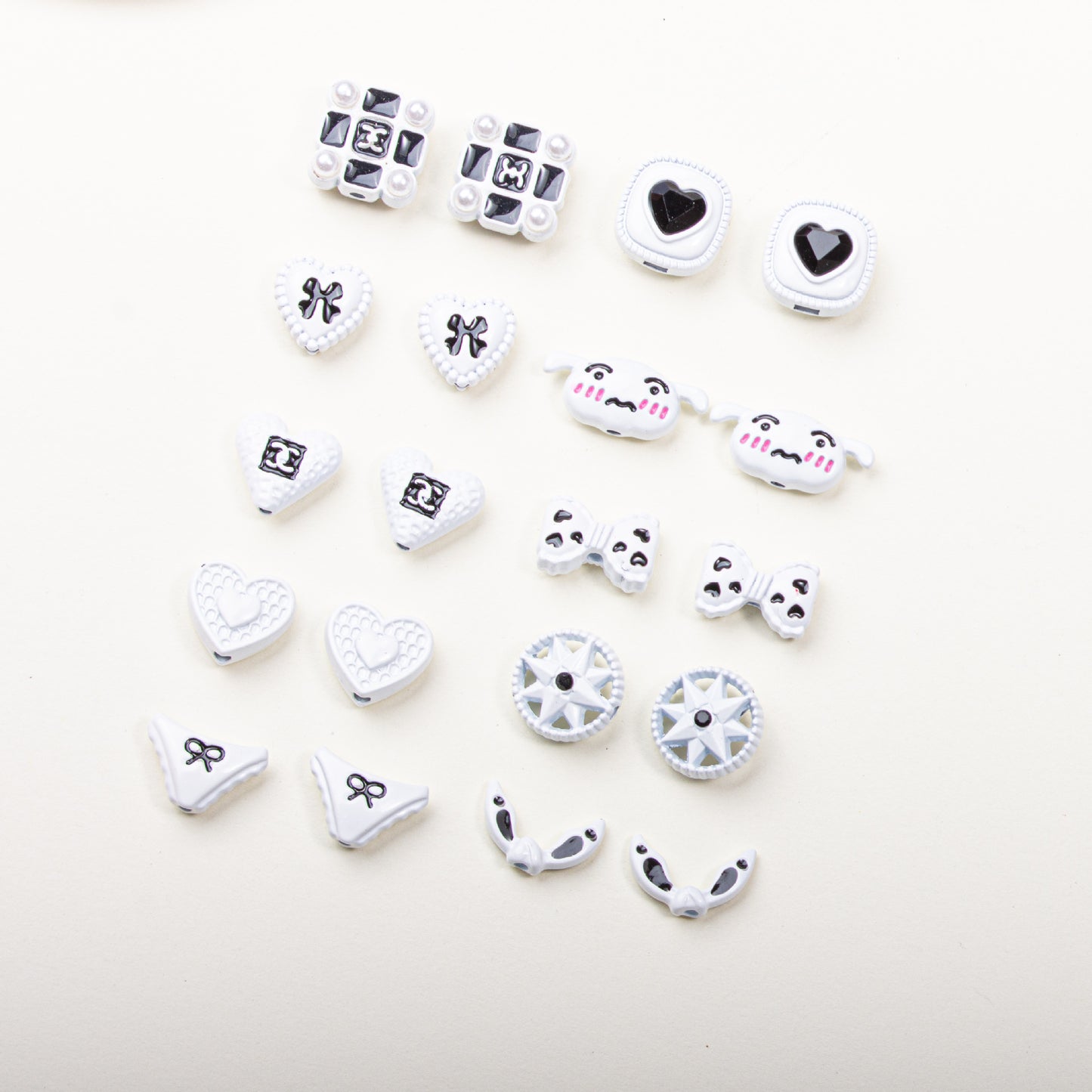 Painted Alloy Metal Beads Black and White Enamel Baking Style 10pcs