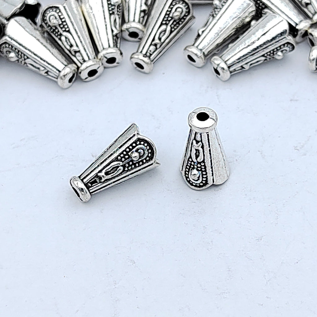 Cone Metal Beads 13mm Vintage Pattern Silver Tone 200pcs