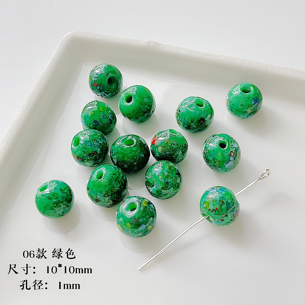 Lampwork Glass Beads Round 10mm Handmade Colorful Confetti 5pcs 8