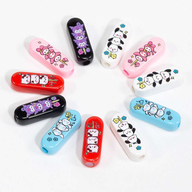Printed Square Acrylic Beads 20mm Sanrio Candied Hawthorn Skewers 10pcs