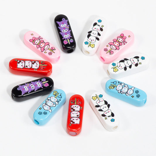 Printed Square Acrylic Beads 20mm Sanrio Candied Hawthorn Skewers 10pcs