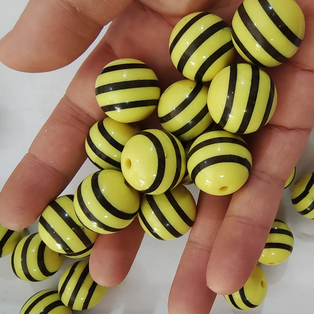 Striped Bubblegum Beads 20mm Chunky Bee Design Yellow Black 10pcs 2