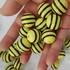 Striped Bubblegum Beads 20mm Chunky Bee Design Yellow Black 10pcs 2