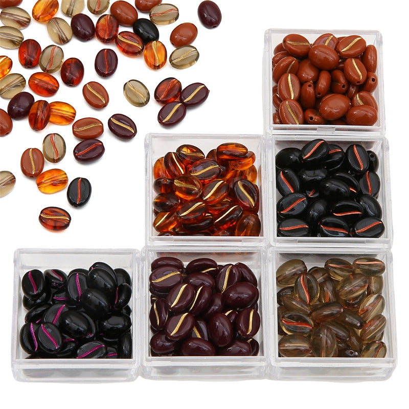 Transparent Coffee Bean Acrylic Beads 11x8mm Gold Highlights 30pcs 2