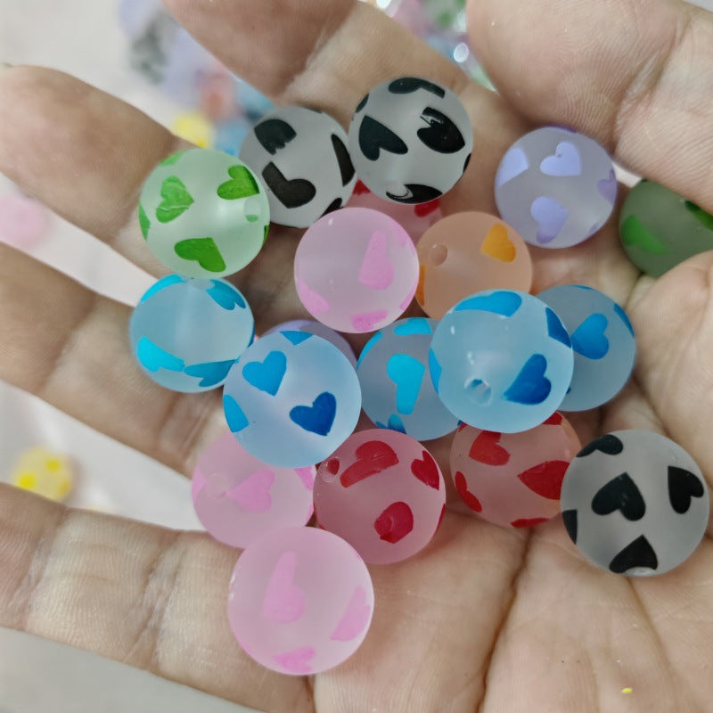 Matte Heart Acrylic Beads 16mm Printed Multicolor 100pcs 3