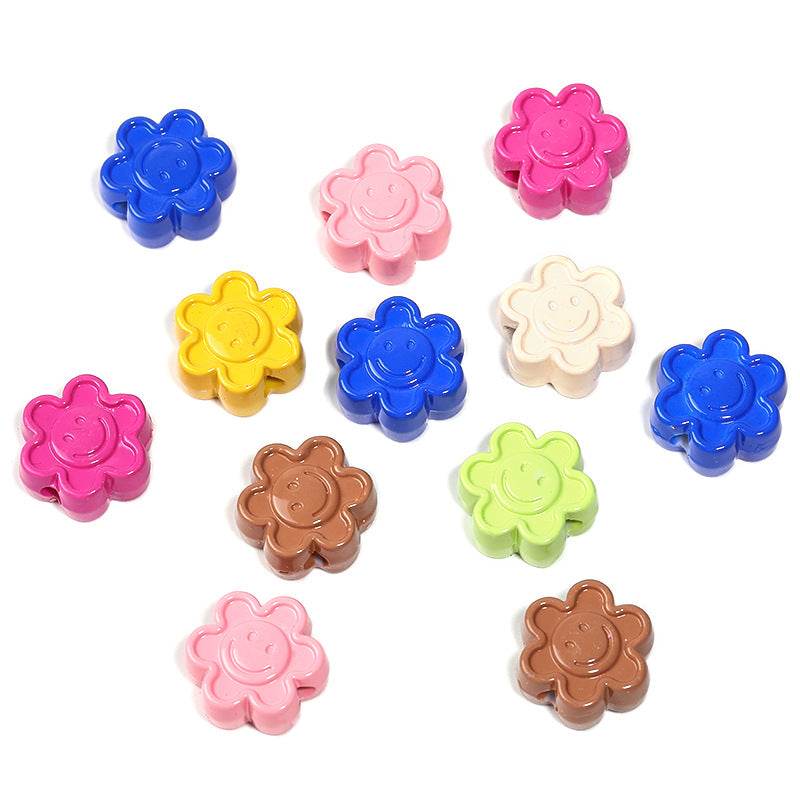 Painted Smiley Face Sunflower Acrylic Beads 19mm Colorful Glossy 50pcs 6