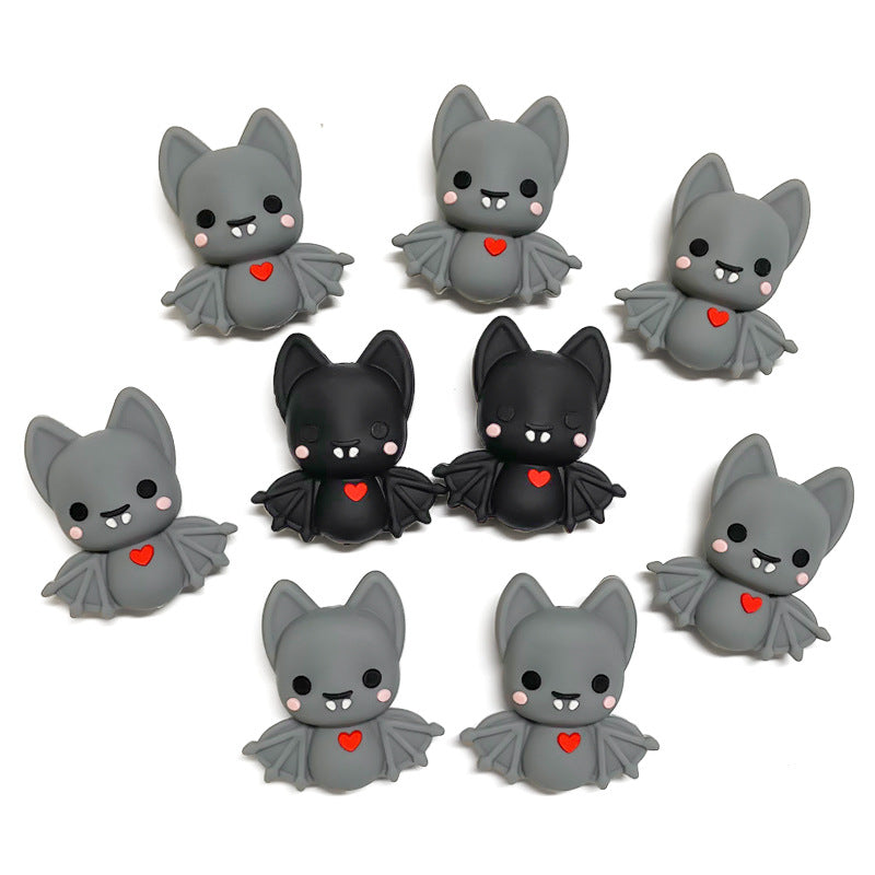 Silicone 3D Focal Beads Bat Rosy Cheeks Red Heart 20pcs 5