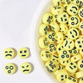 Cartoon Emoticon Flat Round Acrylic Beads 7x3.5mm Colorful 100pcs 6