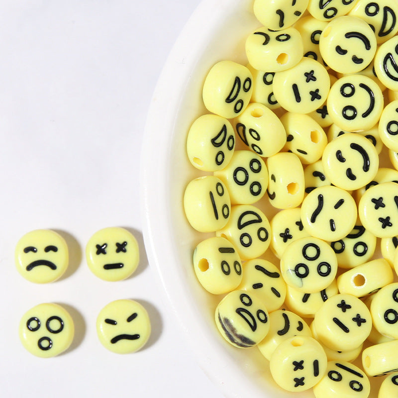 Cartoon Emoticon Flat Round Acrylic Beads 7x3.5mm Colorful 100pcs 6