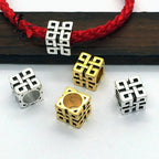 Square Metal Beads 8mm Chinese Knot Pattern Antique Silver and Gold 30pcs 2