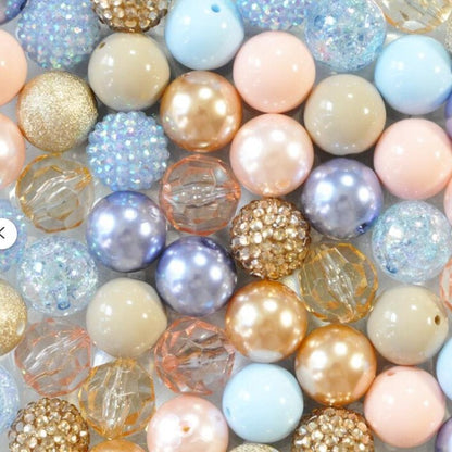 Bubblegum Beads 20mm Pastel Pink Blue Champagne Mix Chunky 50pcs 2