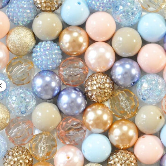 Bubblegum Beads 20mm Pastel Pink Blue Champagne Mix Chunky 50pcs 2
