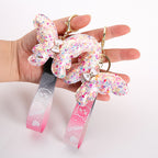 Sequin Butterfly Keychain Iridescent Wings Pink Black Strap 3