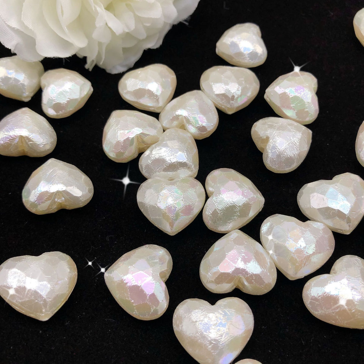 Pearl Faceted Heart Acrylic Beads 19mm Iridescent Plating 20pcs 4