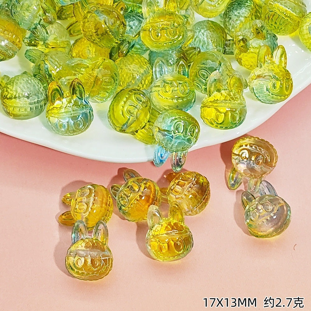 Big-Head Labub Glass Beads 17mm Translucent Rabbit Shape 25pcs 15