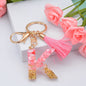Resin Floral Pink Tassel Monogram Keychain Alphabet Letter A 37