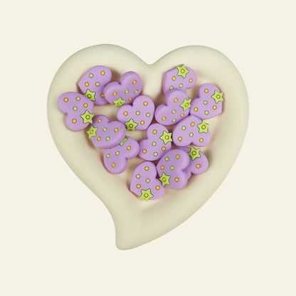 Silicone Focal Beads Pentagram Heart With Tiny Star 20pcs 12