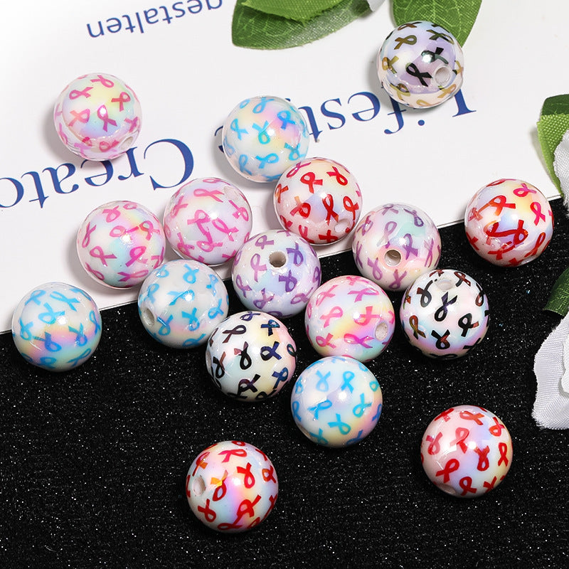 UV Plating Crossed Ribbon Printed Acrylic Beads 16mm Glossy 50pcs 4
