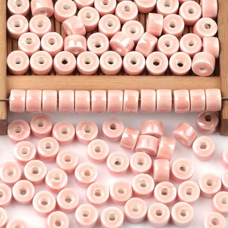 Cylindrical Ceramic Beads 6mm Glossy Rainbow Spacer 10pcs 8