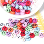 Cartoon Emoticon Flat Round Acrylic Beads 7x3.5mm Colorful 100pcs