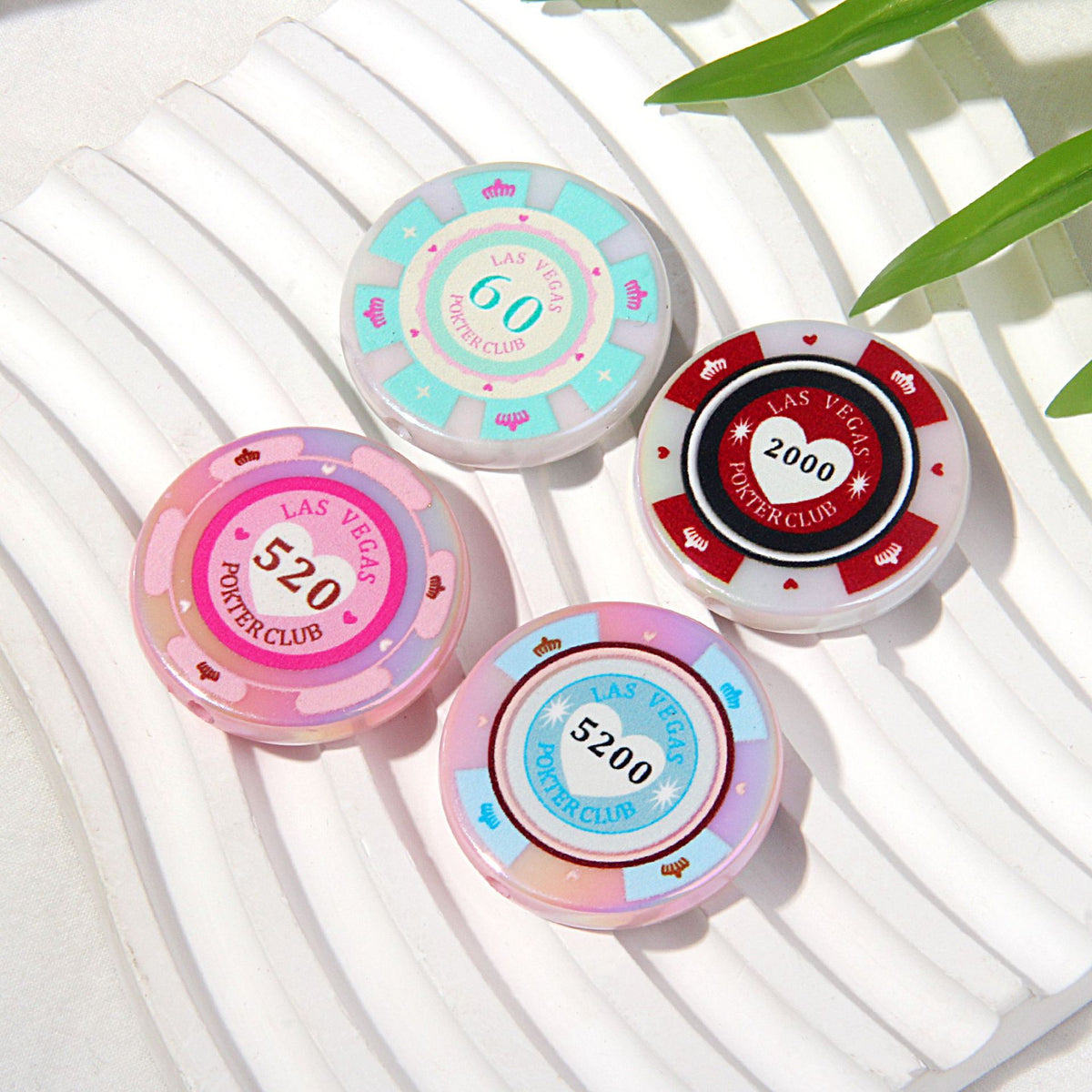 Chip Card Flat Acrylic Beads 32mm Colorful Printed 10pcs 2