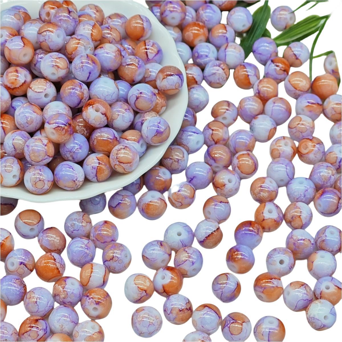 Antique Imitation Ceramic Splash Ink Round Glass Beads 10mm 100pcs 5